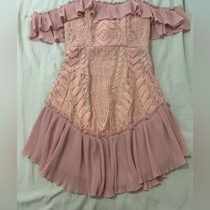 Pink off the shoulder mini dress